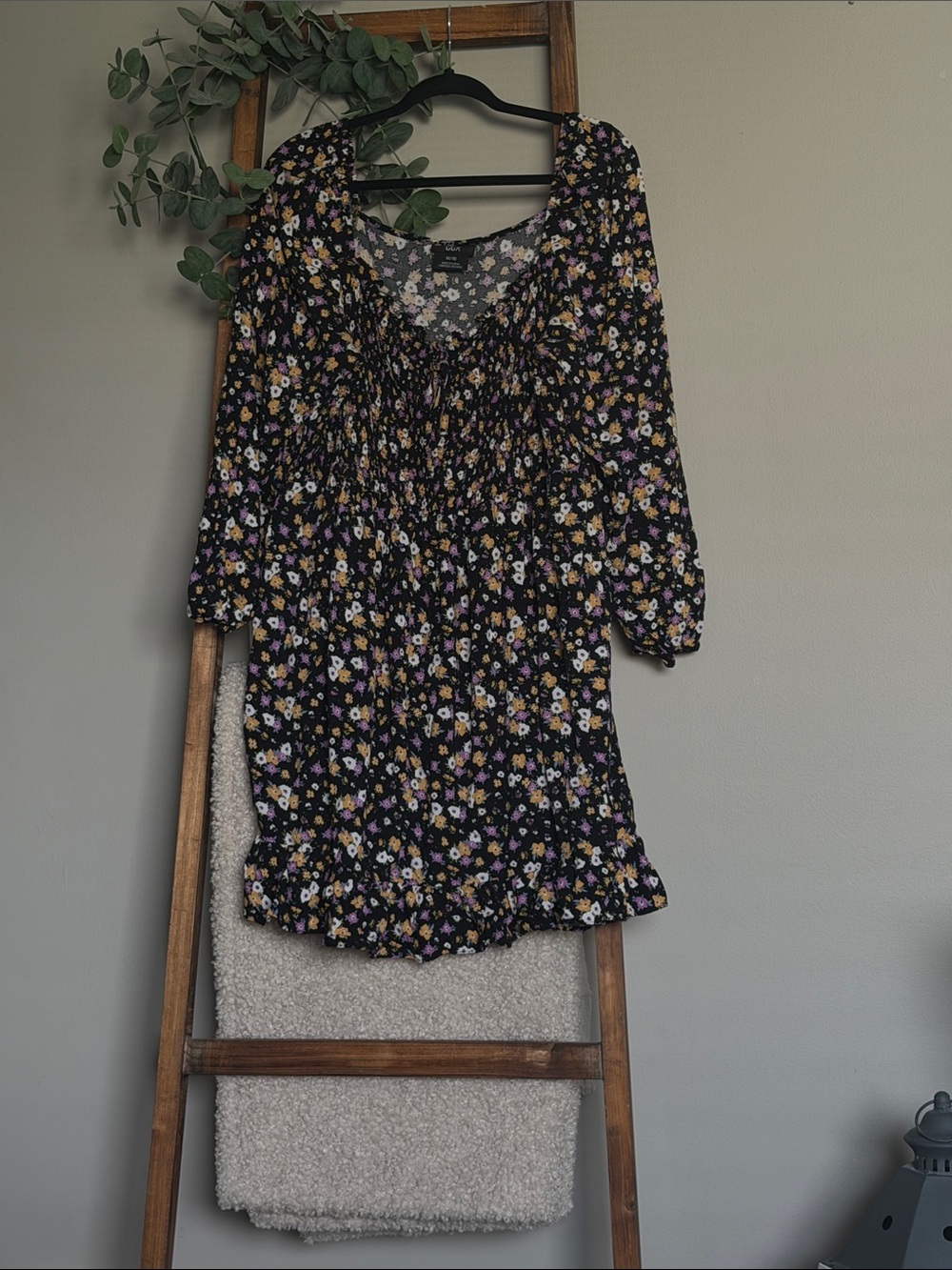 CCX Black Floral Mini Dress with Purple & Yellow Blooms